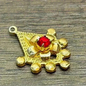 Vintage Red Gem Gold Tone Pendant
